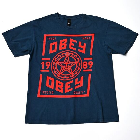 VTG Obey Navy Large Andre The Giant Box Graphic Skater Logo Shepherd Fairey - Picture 2 of 8